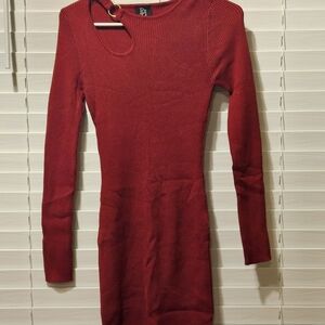 Derek Heart Red Bodycon Long Sleeve Dress